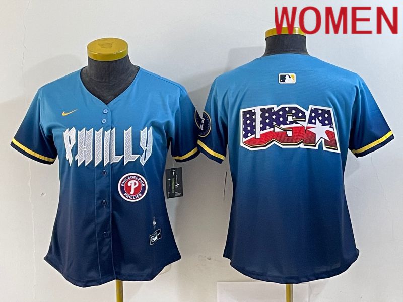 Women Philadelphia Phillies Blank Blue City Edition Nike 2024 MLB Jersey style 4